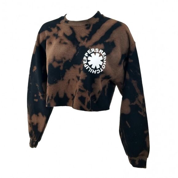 Red Hot Chili Peppers Acid Wash Cropped Crop Top Long Sleeve Crewneck Sweatshirt - Picture 3 of 5